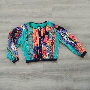 Vintage Carole Little CL Bright Floral Bomber Jacket 1990s Size 12 Made In USA